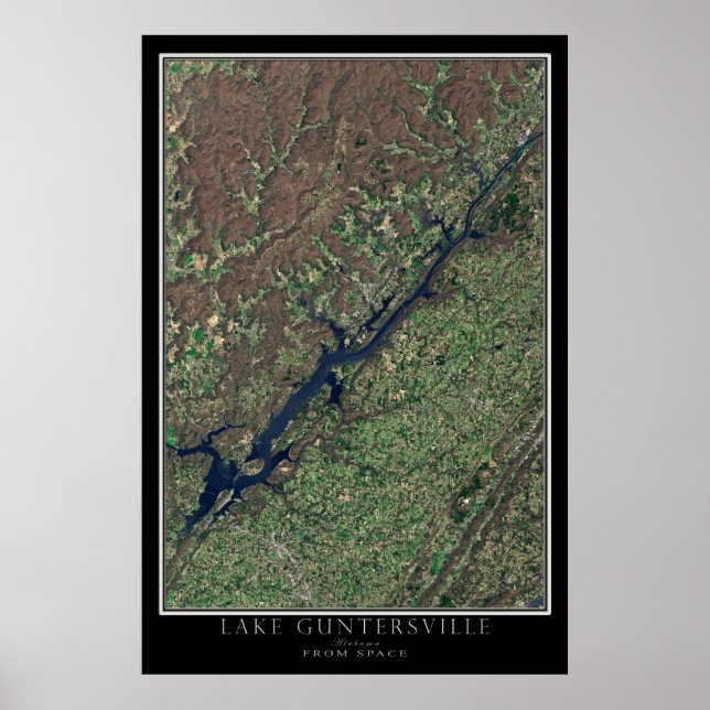 Guntersville Lake Alabama From Space Satellite Map Poster (Front)