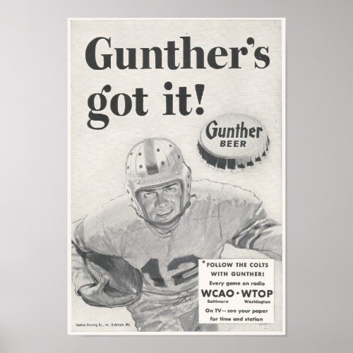 Gunthers Beer Ad 1954 Poster