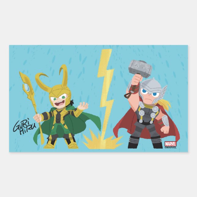 Guri Hiru Loki & Thor Rectangular Sticker (Front)