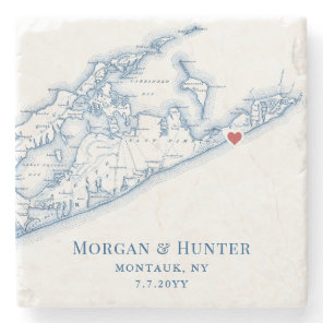 Gurney's Montauk Wedding Favor Long Island NY Map Stone Coaster