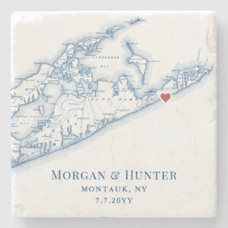Gurney's Montauk Wedding Favor Long Island NY Map Stone Coaster