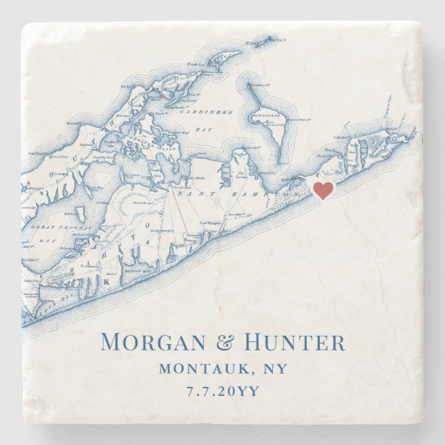 Gurney's Montauk Wedding Favor Long Island NY Map Stone Coaster (Front)