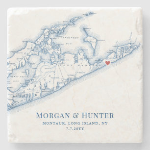 Gurney's Montauk Wedding Favor Long Island NY Map Stone Coaster