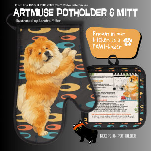 GUS GUS -CHOW DOG Oven Mitt & Pot Holder Set