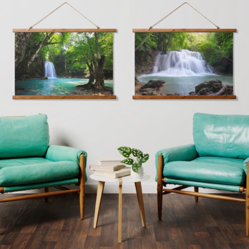 Gushing Relaxing Waterfall in Tropical Rainforest  Hanging Tapestry