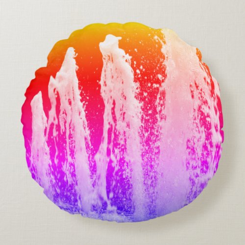 Gushing Splashing Water Fountains Colorful Round Pillow