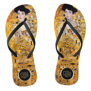 Gustav Klimt Adele Portrait in Gold with Monogram Flip Flops