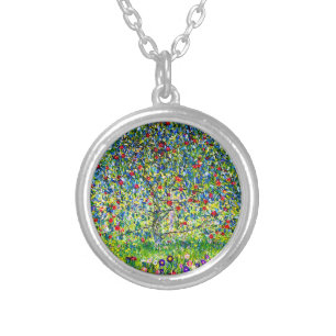 Gustav Klimt Apple Tree Silver Plated Necklace