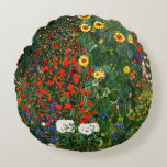 Gustav Klimt art - Farm Garden with Sunflowers Round Pillow