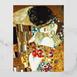 Gustav Klimt art - The Kiss Foil Holiday Postcard<br><div class="desc">Gustav Klimt art - The Kiss,  famous love painting.</div>