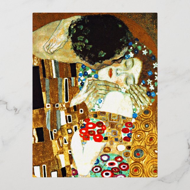 Gustav Klimt art - The Kiss Foil Holiday Postcard (Front)