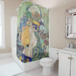 Gustav Klimt - Baby (Cradle) Fine Art Shower Curtain<br><div class="desc">Gustav Klimt's 'Baby (Cradle)' is a poignant and intimate portrayal of a newborn's world. The infant, swaddled in soft, warm blankets, lies peacefully in a cradle, surrounded by an aura of serenity. Klimt's use of rich, earthy tones and intricate patterns in the fabric and background creates a sense of the...</div>