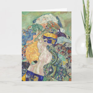 Gustav Klimt Baby in Cradle Colorful Art Holiday Card