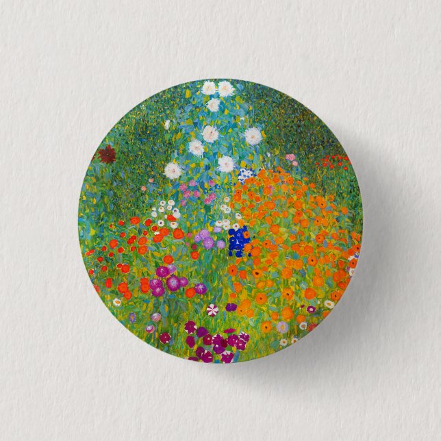 Gustav Klimt Bauerngarten Flower Garden Fine Art Button (Front)