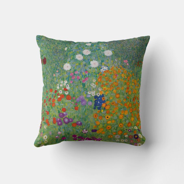 Gustav Klimt Bauerngarten Flower Garden Fine Art Throw Pillow (Back)