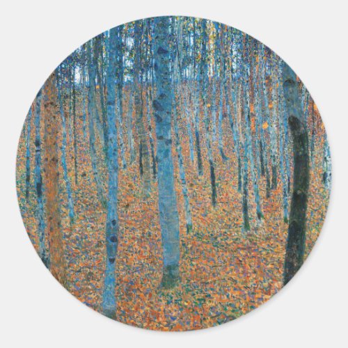 Gustav Klimt Beech Tree Forest Grove Classic Round Sticker