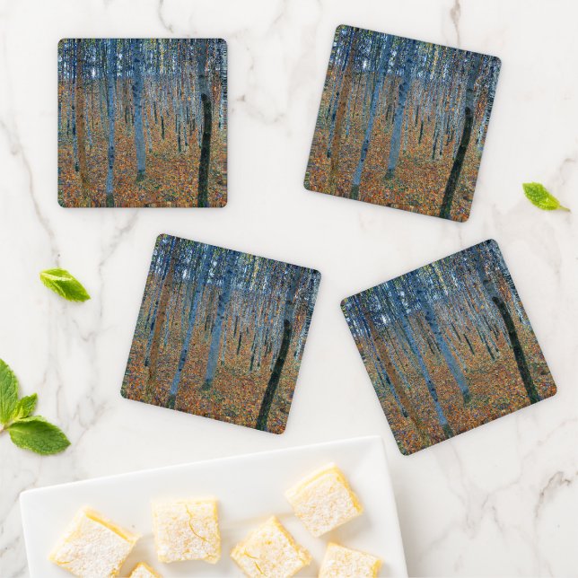 Gustav Klimt Beech Tree Forest Grove Coaster Set (In Situ)