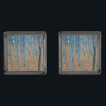 Gustav Klimt Beech Tree Forest Grove Cufflinks<br><div class="desc">This is based on classic nature painting artworks by Gustav Klimt, Beech Grove 1, 1902. The artwork portrays a dense forest of tall, slender birch trees, with pale trunks marked by dark, vertical lines. The foliage is depicted in shades of blue, green, and yellow, adding a sense of depth and...</div>