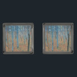 Gustav Klimt Beech Tree Forest Grove Cufflinks<br><div class="desc">This is based on classic nature painting artworks by Gustav Klimt, Beech Grove 1, 1902. The artwork portrays a dense forest of tall, slender birch trees, with pale trunks marked by dark, vertical lines. The foliage is depicted in shades of blue, green, and yellow, adding a sense of depth and...</div>