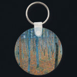Gustav Klimt Beech Tree Forest Grove Keychain<br><div class="desc">This is based on classic nature painting artworks by Gustav Klimt, Beech Grove 1, 1902. The artwork portrays a dense forest of tall, slender birch trees, with pale trunks marked by dark, vertical lines. The foliage is depicted in shades of blue, green, and yellow, adding a sense of depth and...</div>