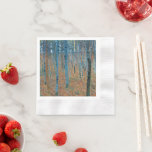 Gustav Klimt Beech Tree Forest Grove Napkins<br><div class="desc">This is based on classic nature painting artworks by Gustav Klimt, Beech Grove 1, 1902. The artwork portrays a dense forest of tall, slender birch trees, with pale trunks marked by dark, vertical lines. The foliage is depicted in shades of blue, green, and yellow, adding a sense of depth and...</div>