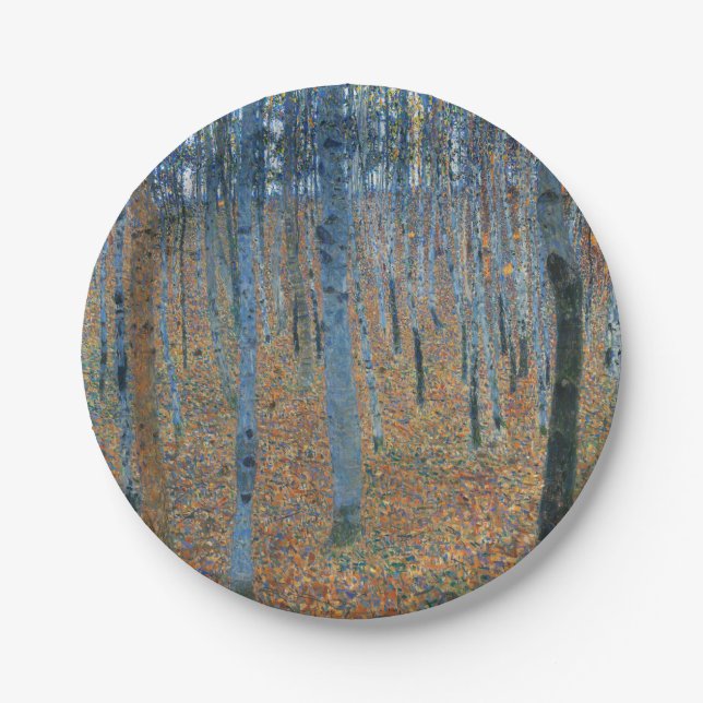 Gustav Klimt Beech Tree Forest Grove Paper Plates (Front)