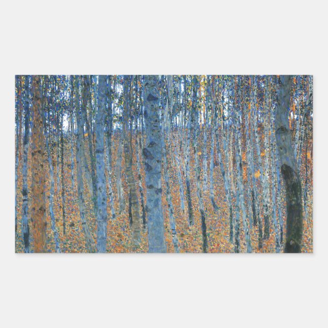 Gustav Klimt Beech Tree Forest Grove Rectangular Sticker (Front)