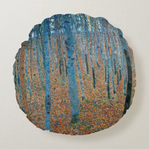 Gustav Klimt Beech Tree Forest Grove Round Pillow