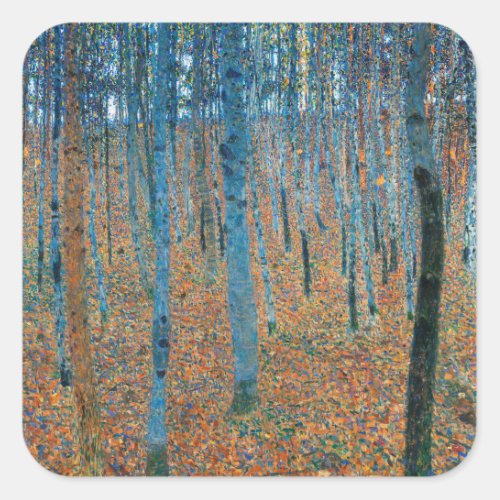 Gustav Klimt Beech Tree Forest Grove Square Sticker