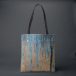 Gustav Klimt Beech Tree Forest Grove Tote Bag<br><div class="desc">This is based on classic nature painting artworks by Gustav Klimt, Beech Grove 1, 1902. The artwork portrays a dense forest of tall, slender birch trees, with pale trunks marked by dark, vertical lines. The foliage is depicted in shades of blue, green, and yellow, adding a sense of depth and...</div>
