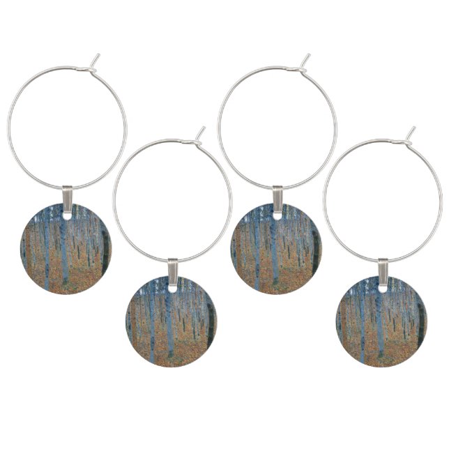 Gustav Klimt Beech Tree Forest Grove Wine Charm (Staggered)