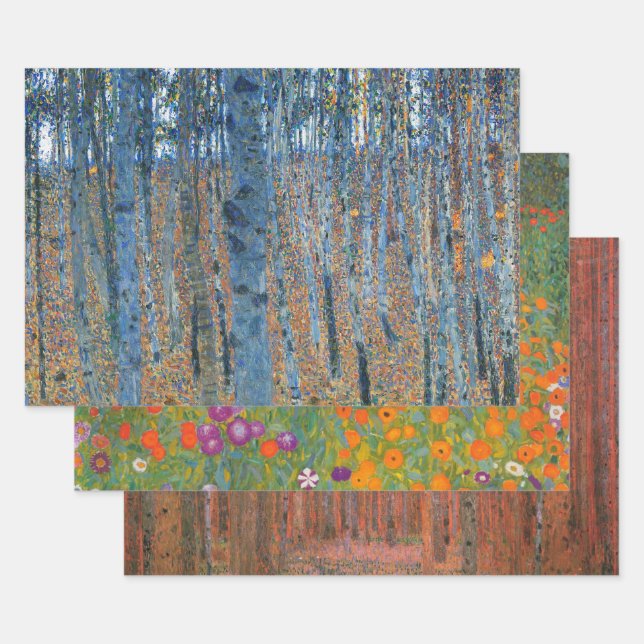 Gustav Klimt Beech Tree Forest Grove Wrapping Paper Sheets (Set)