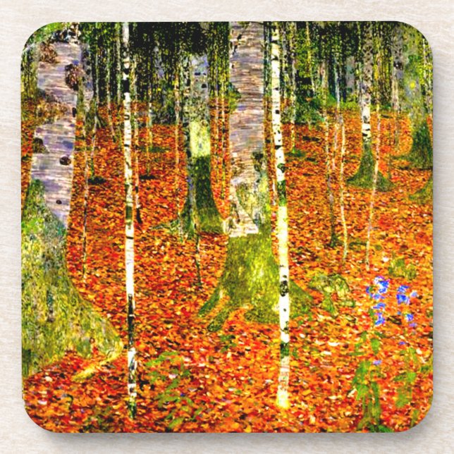 Gustav Klimt Birch Trees Beverage Coaster (Front)