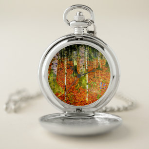Gustav Klimt Birch Trees Pocket Watch