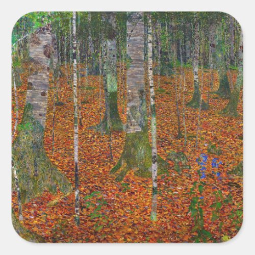 Gustav Klimt _ Birch Wood Square Sticker