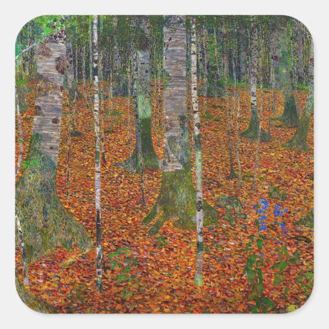 Gustav Klimt - Birch Wood Square Sticker (Front)