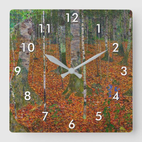 Gustav Klimt _ Birch Wood Square Wall Clock