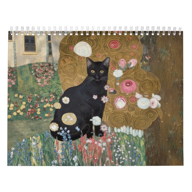 Gustav Klimt Black Cat In a Flower Garden, Cat Art Calendar (Cover)