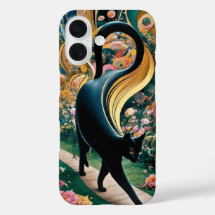 Gustav Klimt Black Cat In a Flower Garden, Cat Art iPhone 16 Case