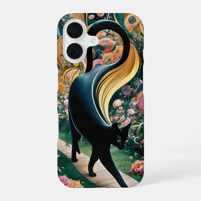 Gustav Klimt Black Cat In a Flower Garden, Cat Art iPhone Case (Back)