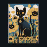 Gustav Klimt Black Cat In a Flower Garden, Cat Art Postcard<br><div class="desc">Gustav Klimt's "Black Cat in a Flower Garden" is a vibrant and whimsical painting that captures the essence of Art Nouveau. The painting features a sleek black cat with bright beautiful eyes, lounging gracefully amidst a symphony of vivid flowers. The cat's fur is a rich, dark black, and the flowers...</div>