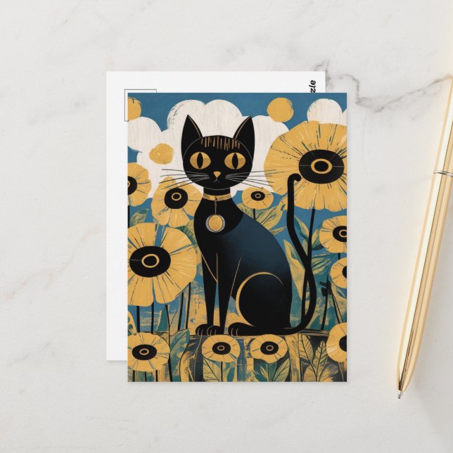 Gustav Klimt Black Cat In a Flower Garden, Cat Art Postcard | Zazzle