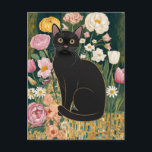 Gustav Klimt Black Cat In a Flower Garden, Cat Art Postcard<br><div class="desc">Gustav Klimt's "Black Cat in a Flower Garden" is a vibrant and whimsical painting that captures the essence of Art Nouveau. The painting features a sleek black cat with bright beautiful eyes, lounging gracefully amidst a symphony of vivid flowers. The cat's fur is a rich, dark black, and the flowers...</div>