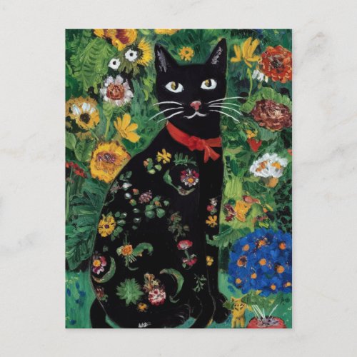 Gustav Klimt Black Cat In a Flower Garden Cat Art Postcard