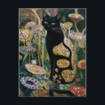 Gustav Klimt Black Cat In a Flower Garden, CAT ART Postcard<br><div class="desc">Gustav Klimt Black Cat In a Flower Garden, Cat ART A black cat, fur gleaming in the sunlight, sits regally amidst a field of colorful wildflowers. Curiosity fills the eyes of a black cat perched in a meadow bursting with vibrant blooms. Gustav Klimt (1862-1918) was a prominent Austrian symbolist painter...</div>