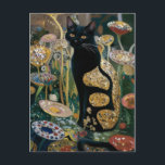 Gustav Klimt Black Cat In a Flower Garden, CAT ART Postcard<br><div class="desc">Gustav Klimt Black Cat In a Flower Garden, Cat ART A black cat, fur gleaming in the sunlight, sits regally amidst a field of colorful wildflowers. Curiosity fills the eyes of a black cat perched in a meadow bursting with vibrant blooms. Gustav Klimt (1862-1918) was a prominent Austrian symbolist painter...</div>