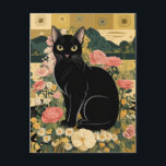 Gustav Klimt Black Cat In a Flower Garden, Cat Art Postcard<br><div class="desc">Gustav Klimt's "Black Cat in a Flower Garden" is a vibrant and whimsical painting that captures the essence of Art Nouveau. The painting features a sleek black cat with bright beautiful eyes, lounging gracefully amidst a symphony of vivid flowers. The cat's fur is a rich, dark black, and the flowers...</div>