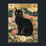 Gustav Klimt Black Cat In a Flower Garden, Cat Art Postcard<br><div class="desc">Gustav Klimt's "Black Cat in a Flower Garden" is a vibrant and whimsical painting that captures the essence of Art Nouveau. The painting features a sleek black cat with bright beautiful eyes, lounging gracefully amidst a symphony of vivid flowers. The cat's fur is a rich, dark black, and the flowers...</div>