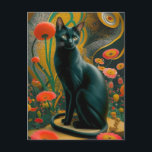Gustav Klimt Black Cat In a Flower Garden, Cat art Postcard<br><div class="desc">Gustav Klimt Black Cat In a Flower Garden, Cat art A black cat, fur gleaming in the sunlight, sits regally amidst a field of colorful wildflowers. Curiosity fills the eyes of a black cat perched in a meadow bursting with vibrant blooms. Gustav Klimt (1862-1918) was a prominent Austrian symbolist painter...</div>