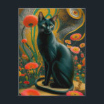 Gustav Klimt Black Cat In a Flower Garden, Cat art Postcard<br><div class="desc">Gustav Klimt Black Cat In a Flower Garden, Cat art A black cat, fur gleaming in the sunlight, sits regally amidst a field of colorful wildflowers. Curiosity fills the eyes of a black cat perched in a meadow bursting with vibrant blooms. Gustav Klimt (1862-1918) was a prominent Austrian symbolist painter...</div>